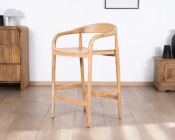 Outlet Tabouret de bar en acacia design épuré avec dosseret