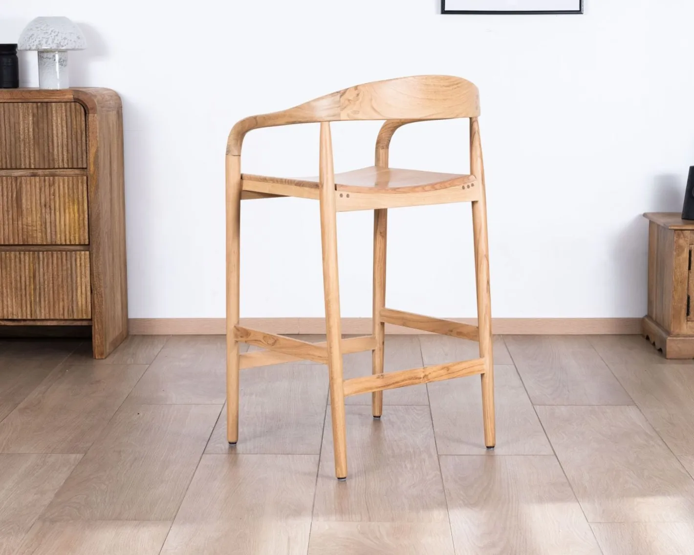 Outlet Tabouret de bar en acacia design épuré avec dosseret "Vogue" Tabouret De Bar