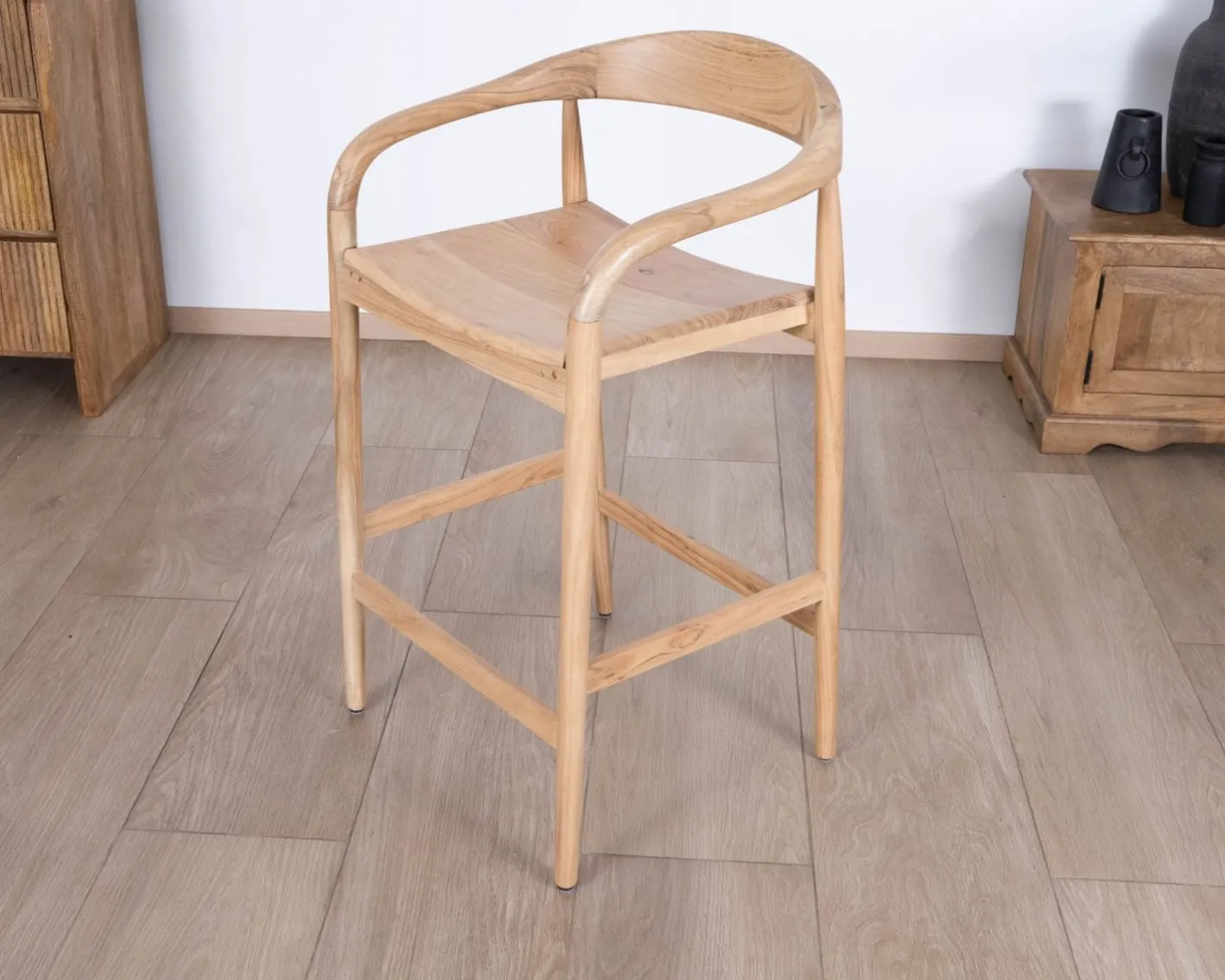 Outlet Tabouret de bar en acacia design épuré avec dosseret "Vogue" Tabouret De Bar