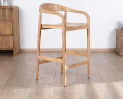 Outlet Tabouret de bar en acacia design épuré avec dosseret