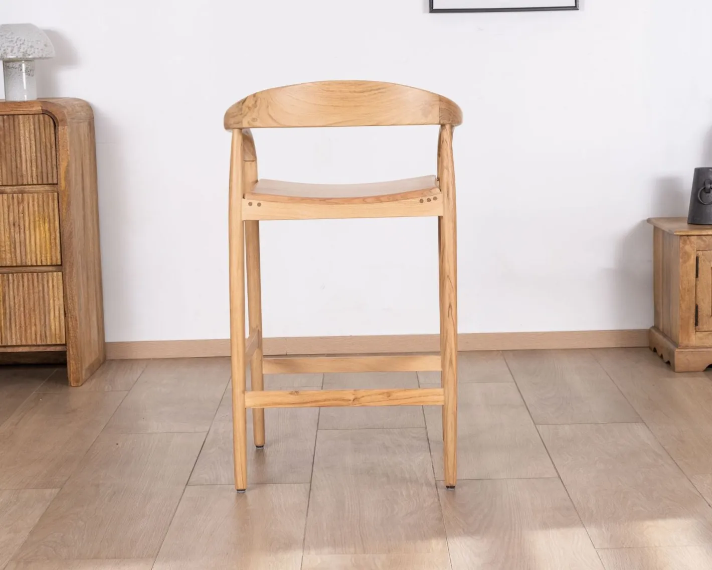 Outlet Tabouret de bar en acacia design épuré avec dosseret "Vogue" Tabouret De Bar