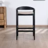 Online Tabouret de bar noir design avec dosseret bois et assise rembourrée "Vogue" Tabouret De Bar