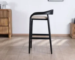 Online Tabouret de bar noir design avec dosseret bois et assise rembourrée 