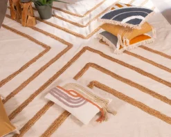 Clearance Tapis beige en coton orné de jute tressée 120 x 180 cm 