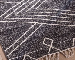 Clearance Tapis en laine et coton noir motif ethnique "Solira" 120 x 180 cm Décoration