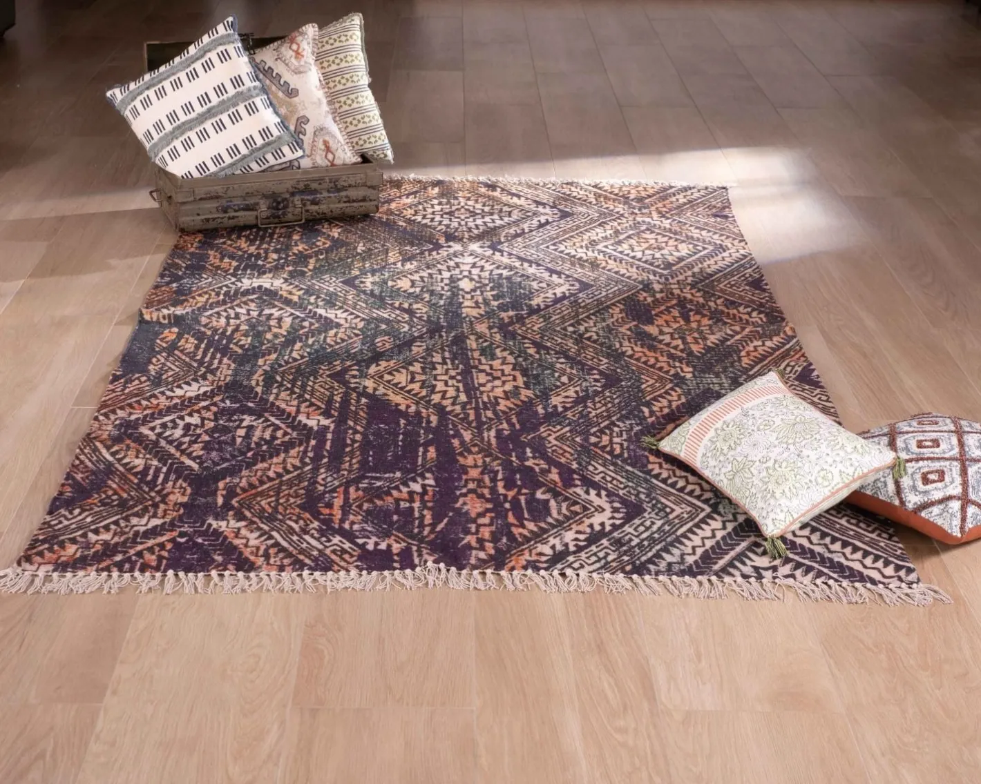 Sale Tapis esprit aztèque motif imprimés en coton "Cocoon" 120x180cm Décoration