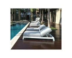 Best Transat matelassé en aluminium blanc et tissu gris qualité supérieure "Terrasse" Bain De Soleil