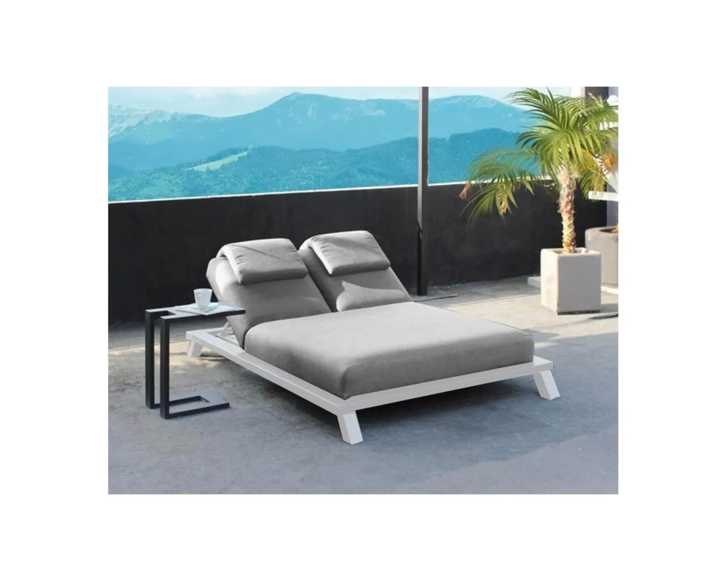 Sale Transat 2 places blanc et gris clair tissu Sunbrella "Nusa Pedina" Bain De Soleil