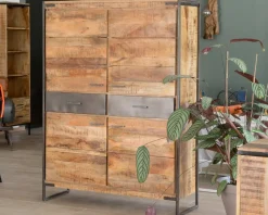 Sale Vaisselier en bois de manguier et métal style industriel