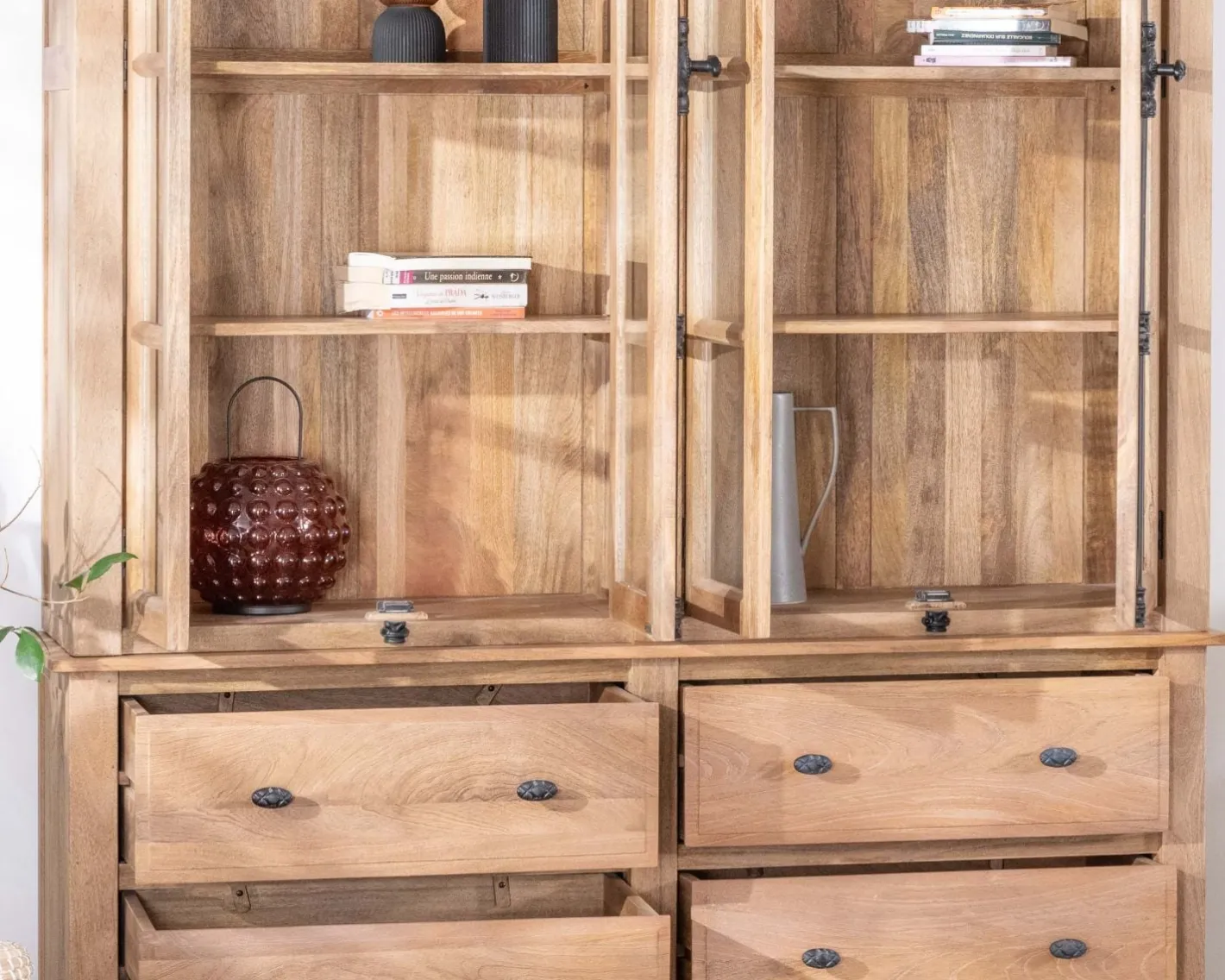 Clearance Vaisselier en manguier massif 170 cm avec portes vitrées et tiroirs "Santa" Vaisselier|Vitrine Et Argentier