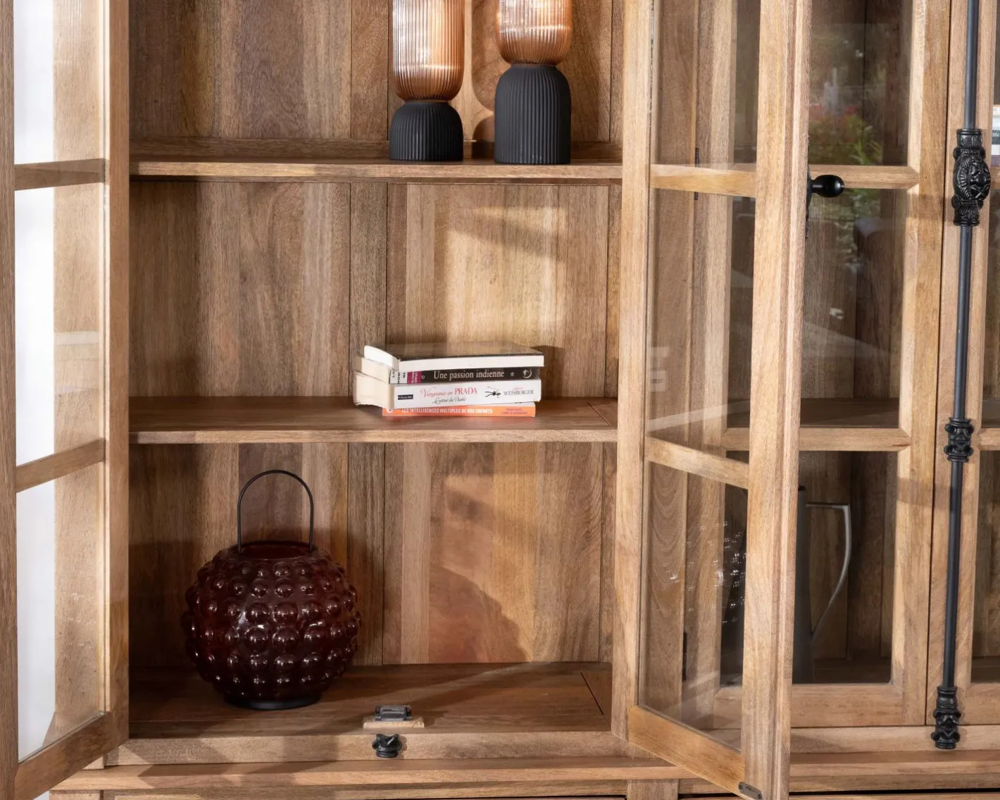 Clearance Vaisselier en manguier massif 170 cm avec portes vitrées et tiroirs "Santa" Vaisselier|Vitrine Et Argentier