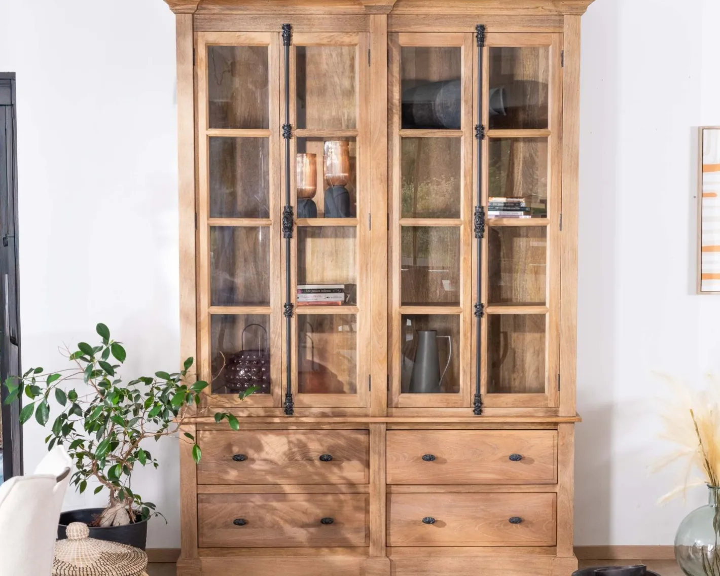 Clearance Vaisselier en manguier massif 170 cm avec portes vitrées et tiroirs "Santa" Vaisselier|Vitrine Et Argentier