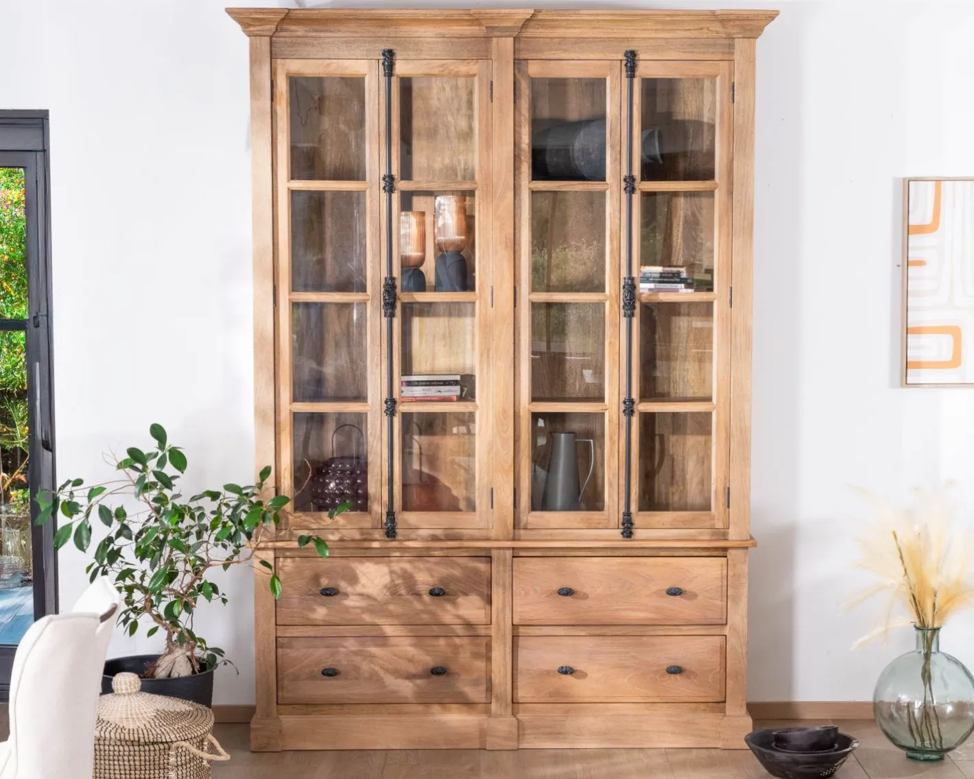 Clearance Vaisselier en manguier massif 170 cm avec portes vitrées et tiroirs "Santa" Vaisselier|Vitrine Et Argentier