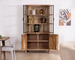 Outlet Vaisselier en manguier naturel et portes vitrées "Maestro" 100 cm Vaisselier|Vitrine Et Argentier