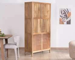 Outlet Vaisselier en manguier naturel et portes vitrées "Maestro" 100 cm Vaisselier|Vitrine Et Argentier