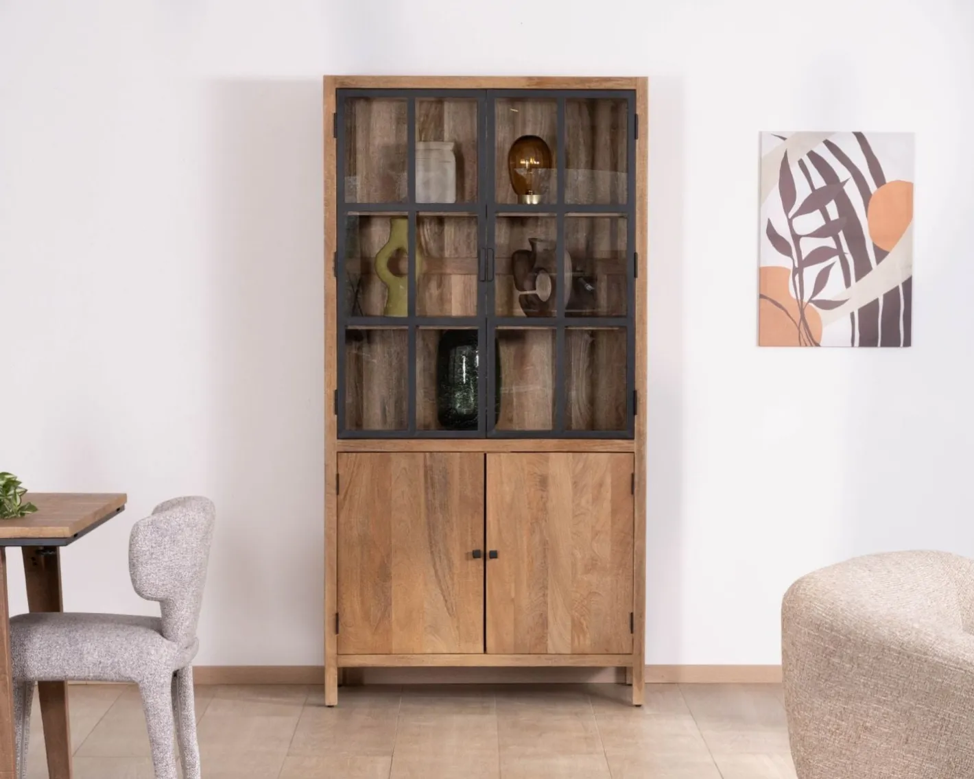 Outlet Vaisselier en manguier naturel et portes vitrées "Maestro" 100 cm Vaisselier|Vitrine Et Argentier