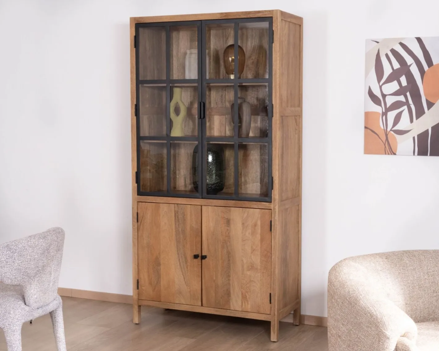 Outlet Vaisselier en manguier naturel et portes vitrées "Maestro" 100 cm Vaisselier|Vitrine Et Argentier