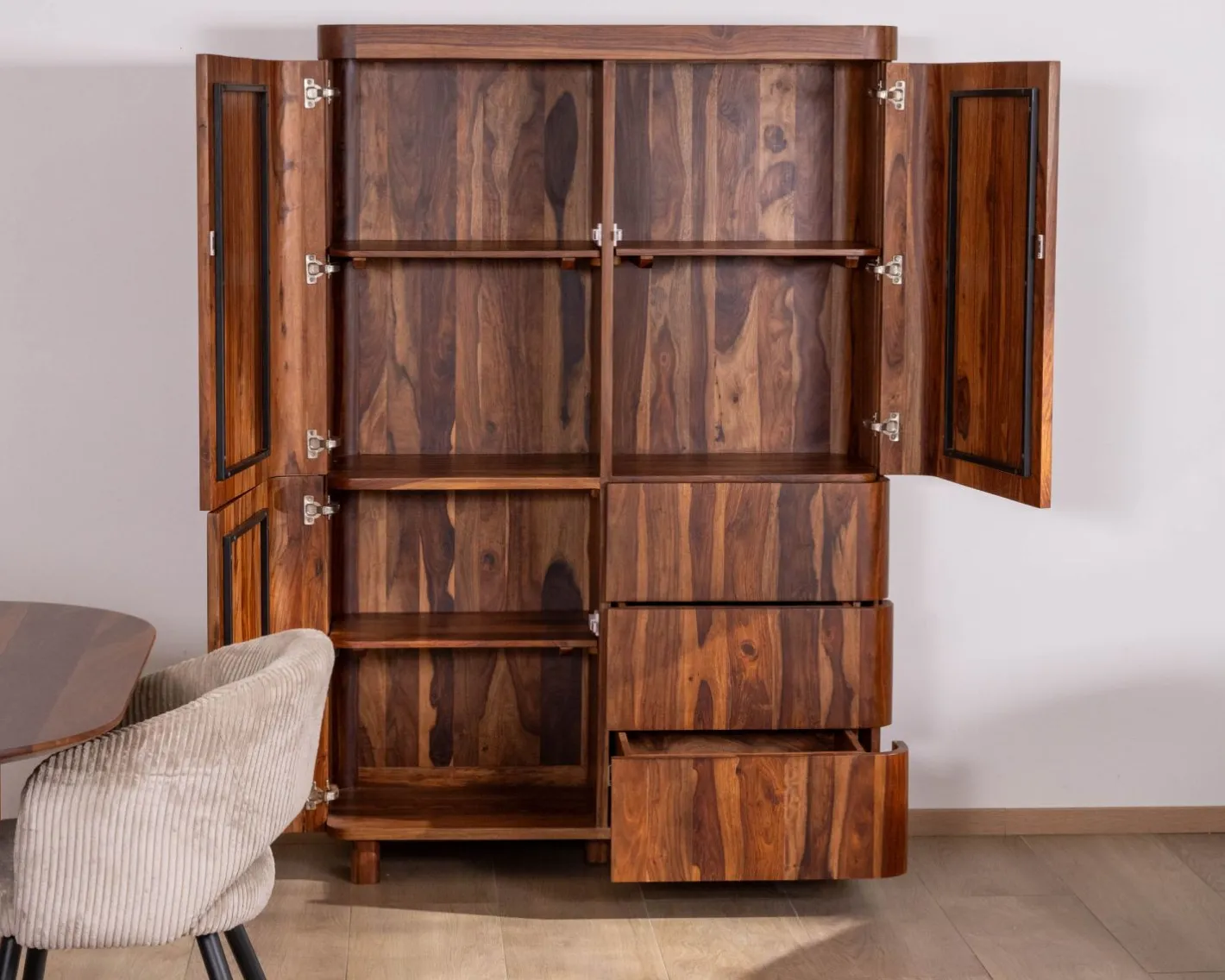 Hot Vaisselier en palissandre 3 portes et tiroirs "Rosewood" 120 cm Vaisselier|Vitrine Et Argentier