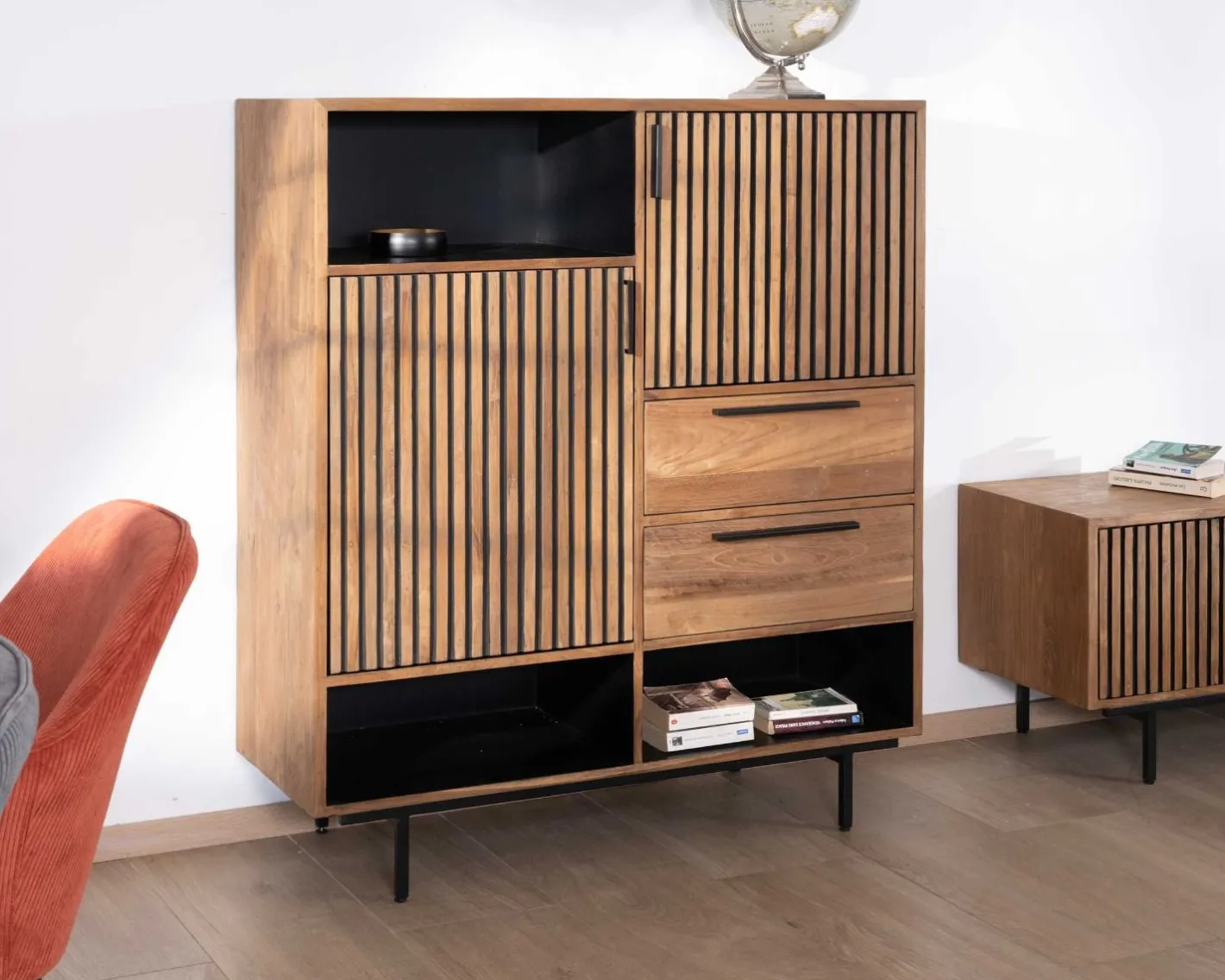 Outlet Vaisselier en teck recyclé "Opland" style rétro Vaisselier|Buffet Et Bahut