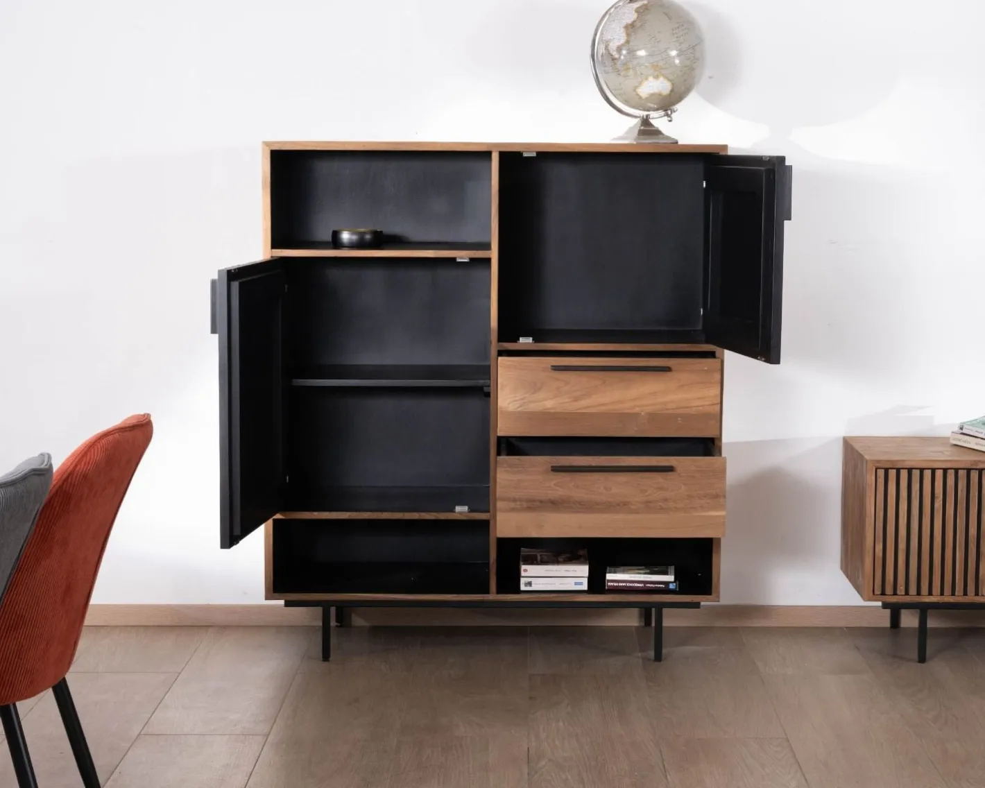 Outlet Vaisselier en teck recyclé "Opland" style rétro Vaisselier|Buffet Et Bahut