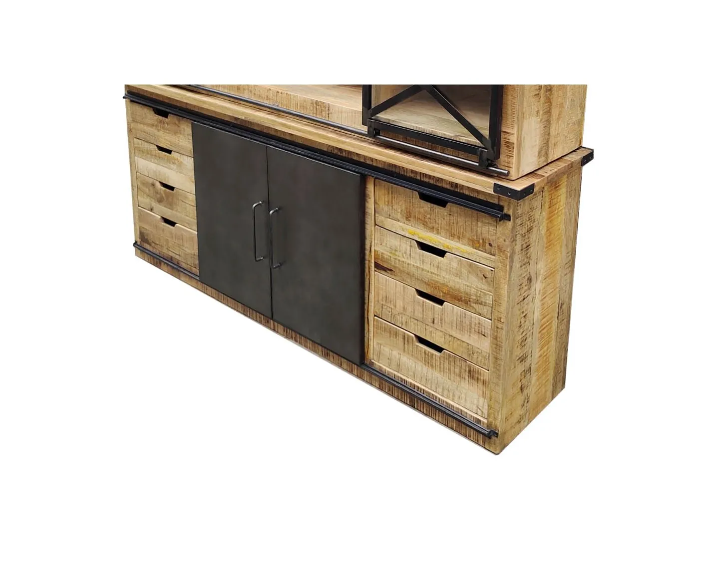 Hot Vaisselier industriel métal et bois portes coulissantes 2m "Caractère" Vaisselier|Bibliothèque