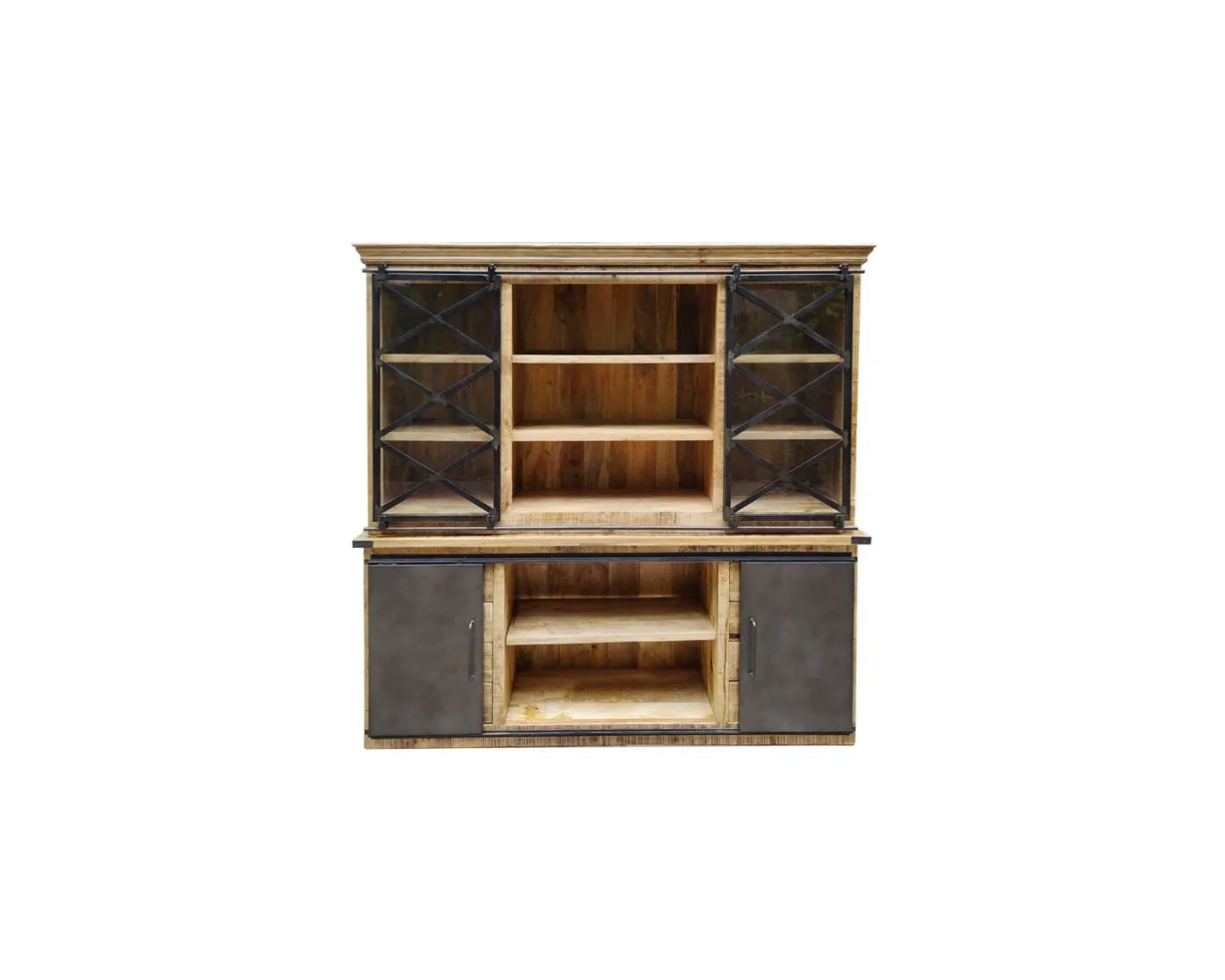 Hot Vaisselier industriel métal et bois portes coulissantes 2m "Caractère" Vaisselier|Bibliothèque