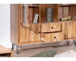 Outlet Vaisselier rétro en acacia et pieds métal "Wendy" avec façades gaufrées et portes vitrées Vaisselier|Vitrine Et Argentier