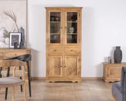 Hot Vaisselier style maison de campagne en manguier avec portes vitrées