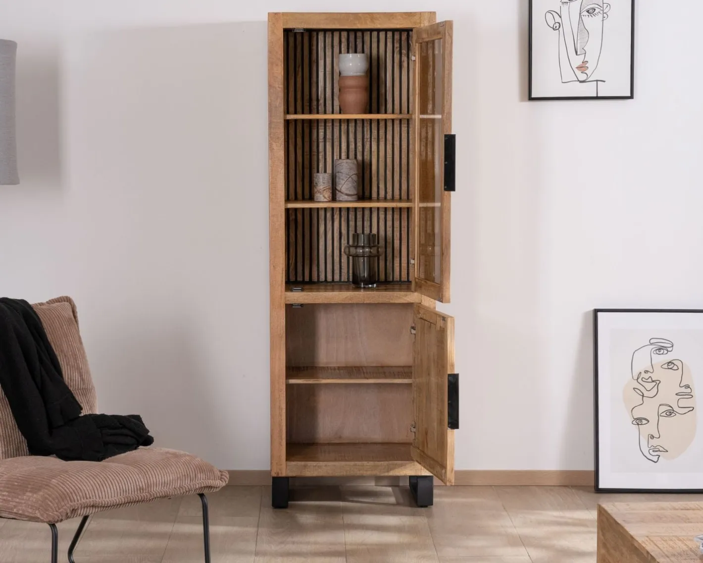 Best Vitrine 2 portes en manguier "Manoha" avec façade décor réversible Vitrine Et Argentier|Buffet Et Bahut