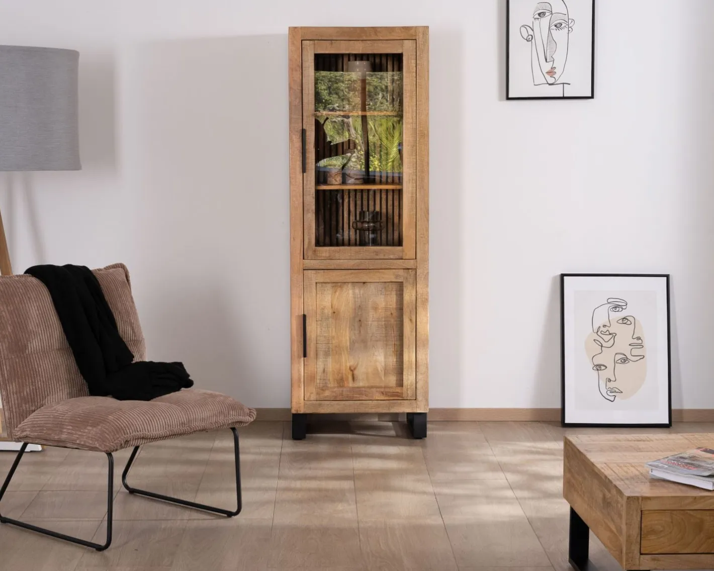 Best Vitrine 2 portes en manguier "Manoha" avec façade décor réversible Vitrine Et Argentier|Buffet Et Bahut