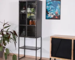 Hot Vitrine style factory 2 portes métal noir et verre "Black Cook" Vitrine Et Argentier|Rangement